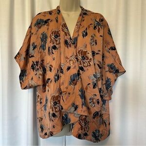 Topshop 8 Chateau Femme Print Satin Peach Kimono Jacket Topper Floral